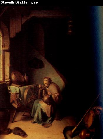 Gerrit Dou An Interior,with an old Woman eating Porridge (mk33)